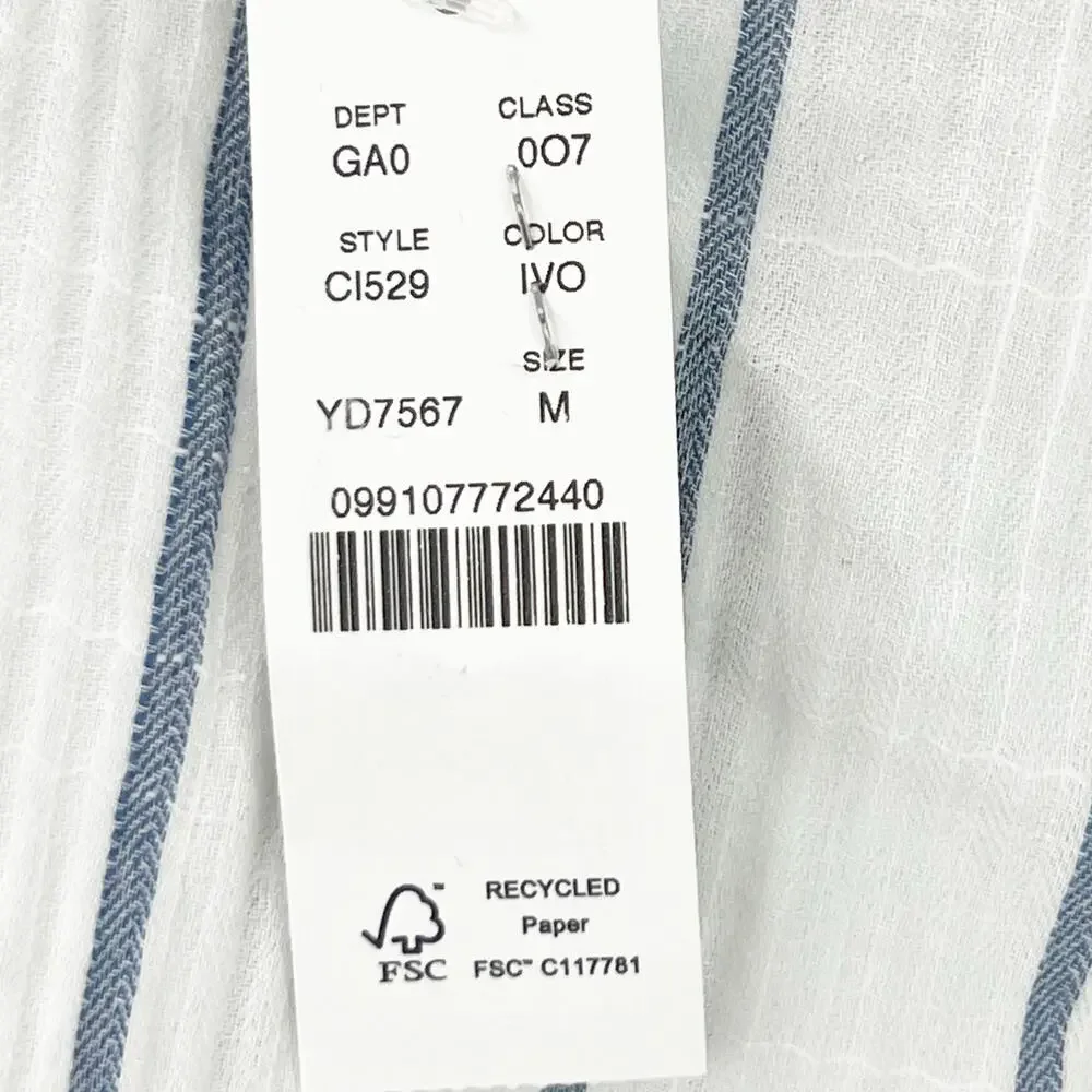 J.Crew Women's Blue White Stripe Puff-Sleeve Top In Sheer Gauze Size M NWT